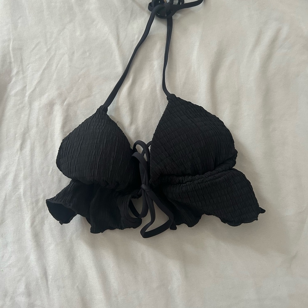 POPFLEX Black Ruffle Halter Bikini Top - Picture 3 of 4